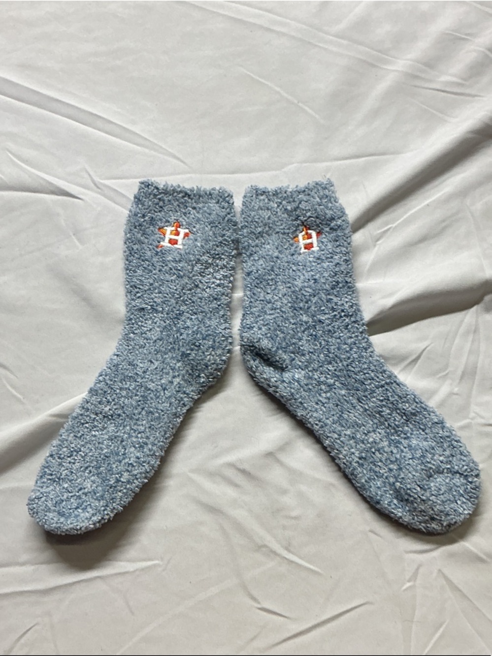 Astros Cozy Blue Fuzzy Socks with Embroidered H - Men's 0964